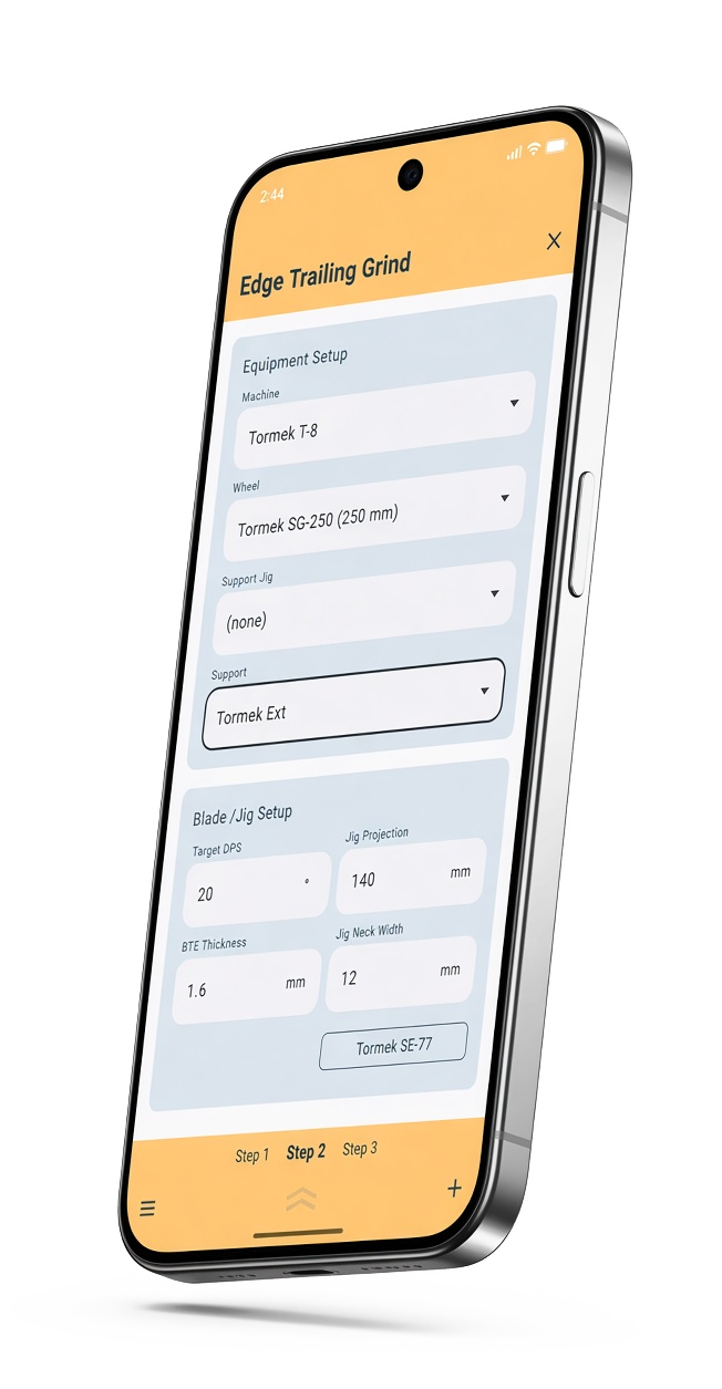 JigSteps main grind step page, shown on a phone